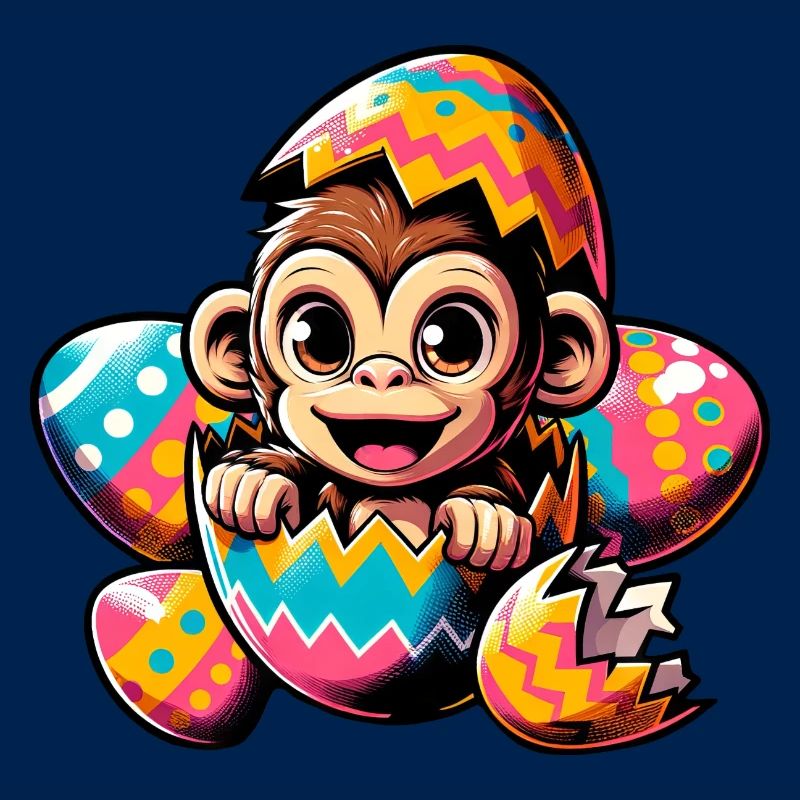 Easter Monkey Hatches Easter Egg Design
