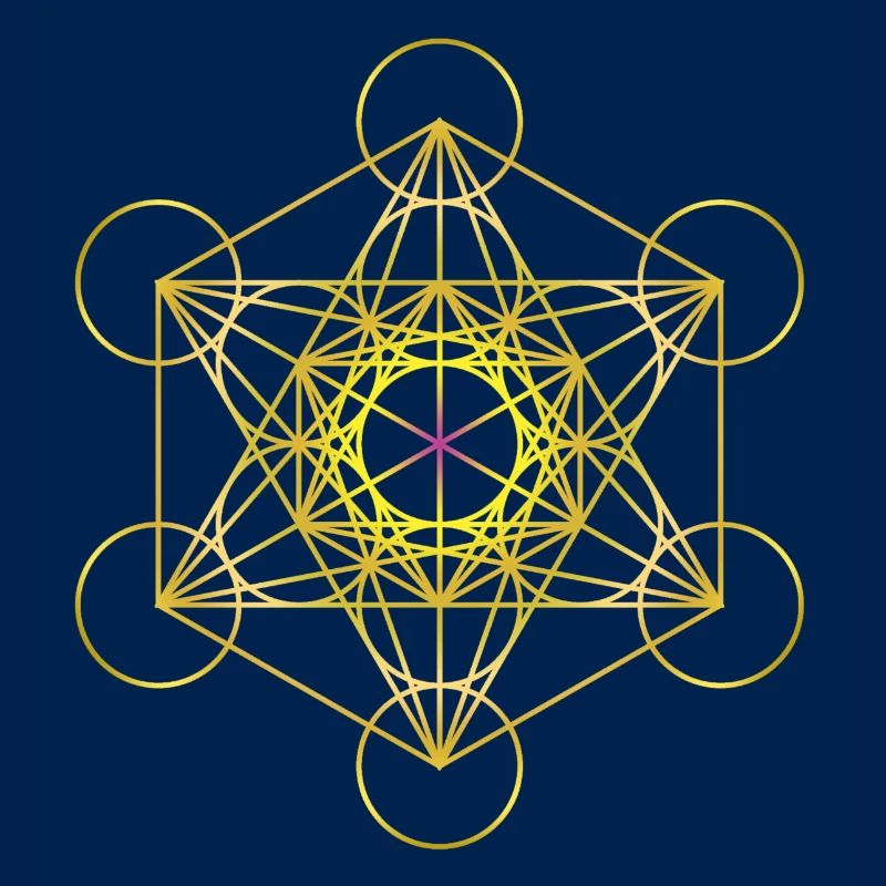 Cube de Metatron en or avec un centre rose