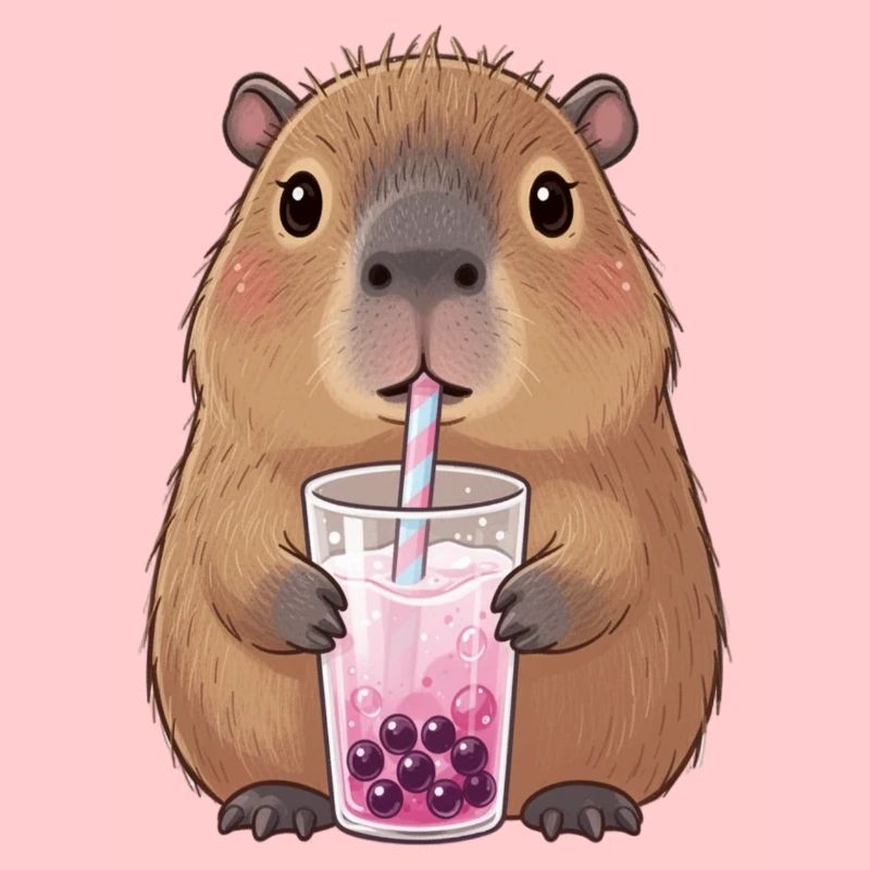 Mignonne capybara capybara avec bubble tea