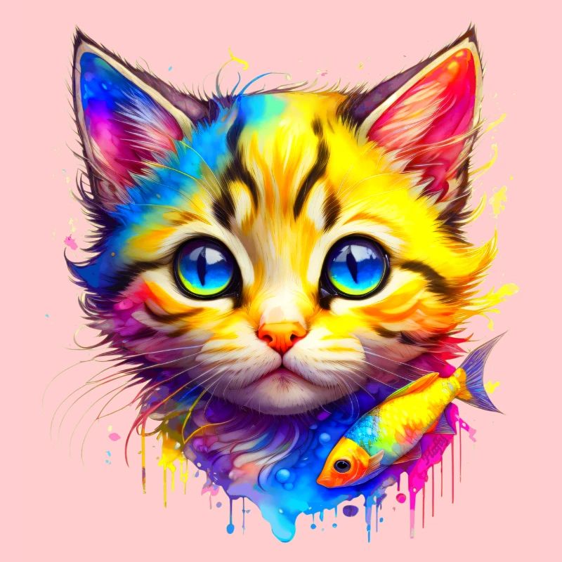 Rainbow Kitty with fish