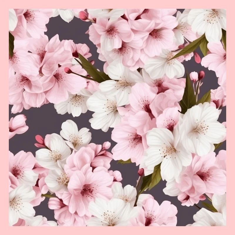 Realistic White Pink Cherry Blossom Pattern