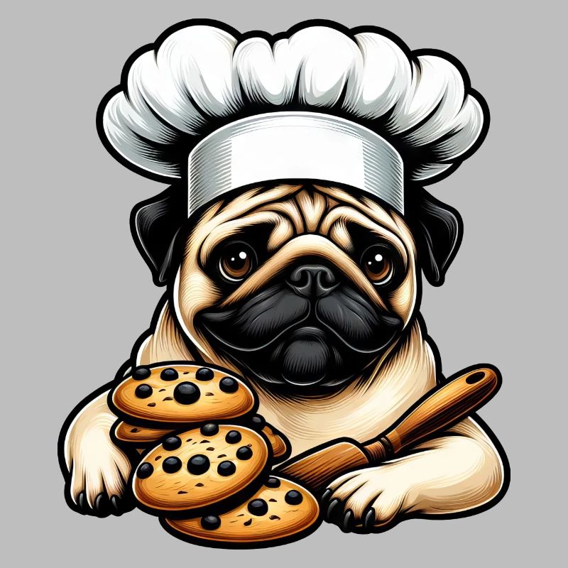 Mops Koch mit Cookie