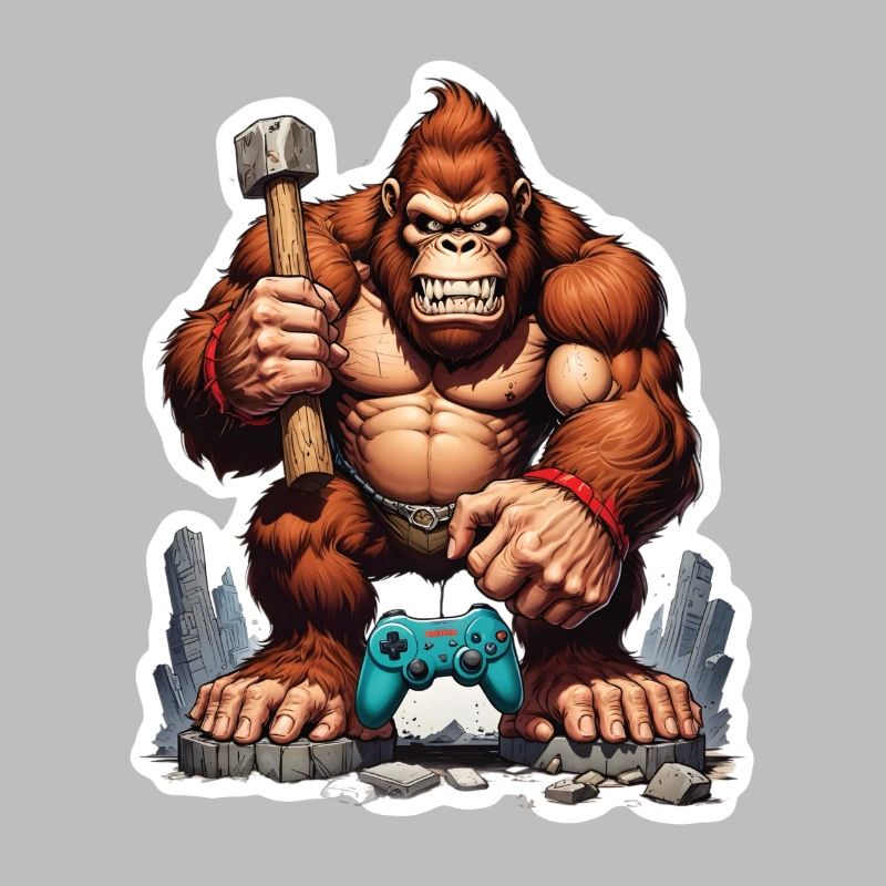 Retro Gamer Gorilla with Controller Console Games