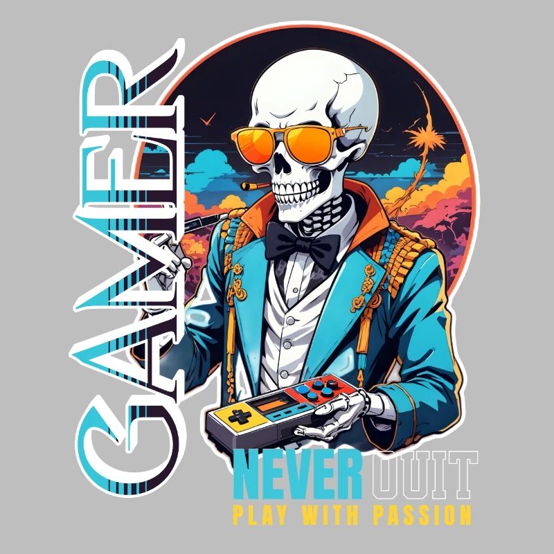 Retro Gamer Skeleton with Controller Console Games