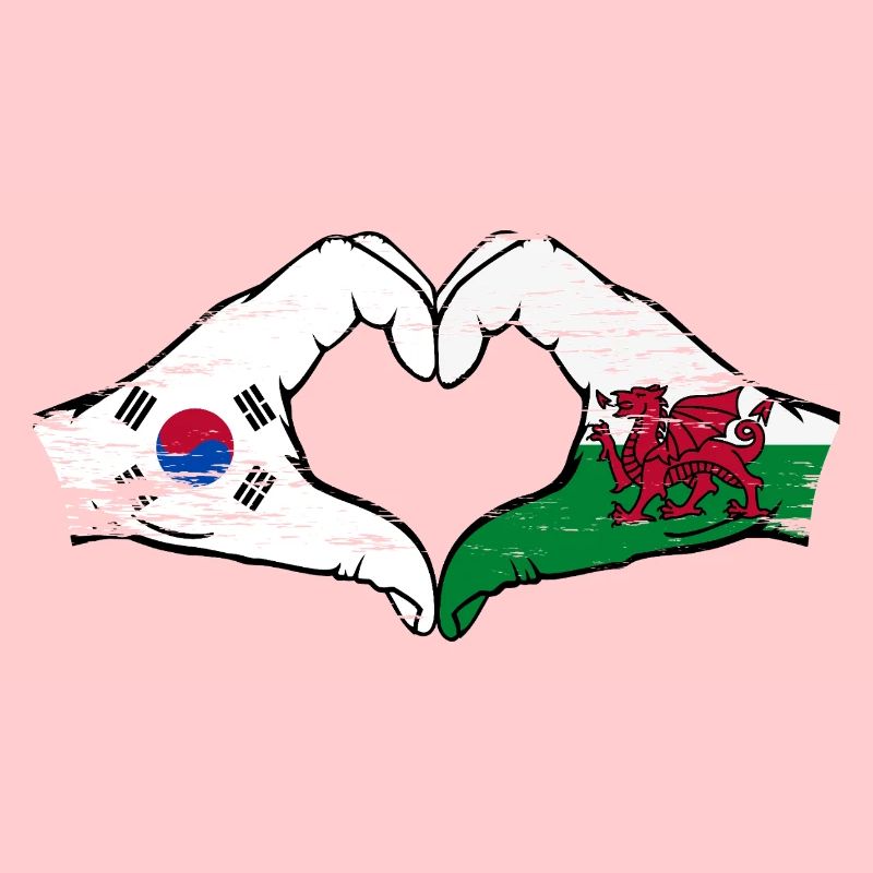 Corée du Sud Drapeau Pays de Galles mains forme de coeur utilisé