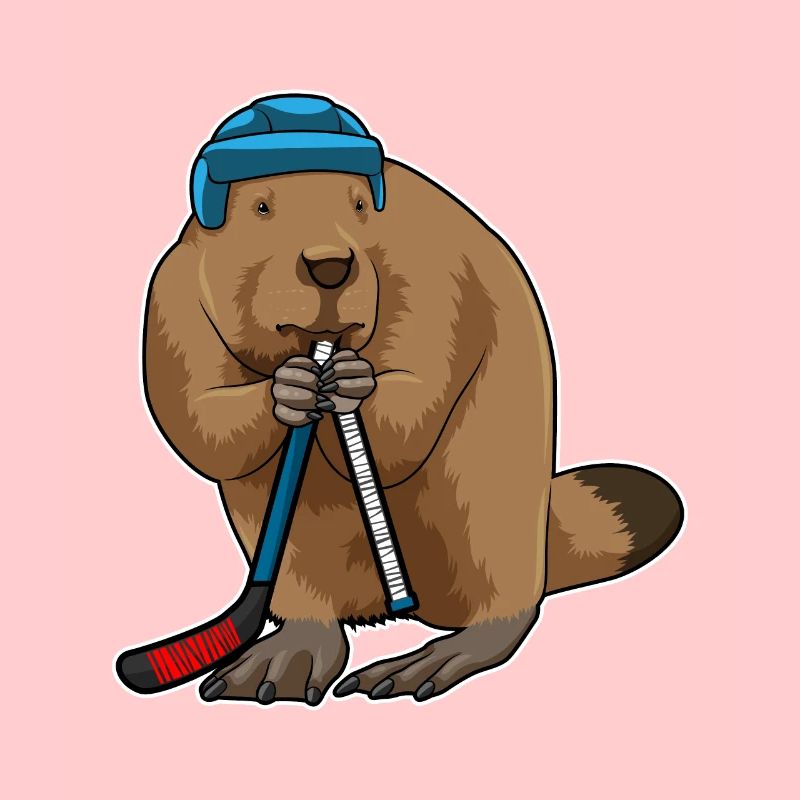 Biber beim Eishockey mit Eishockeyschläger