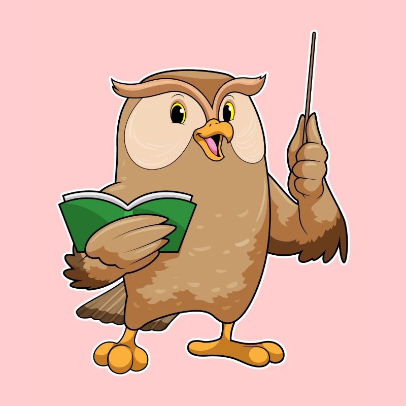 Eule als Lehrer mit Buch & Pointer