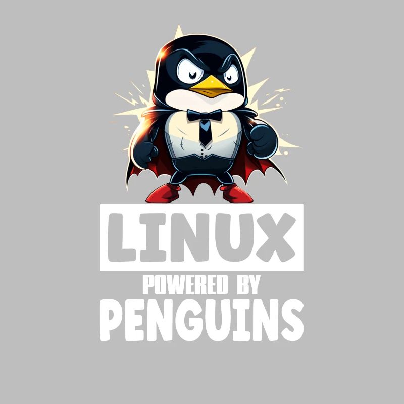 Linux Tux Penguin Powered by Sudo Superhero