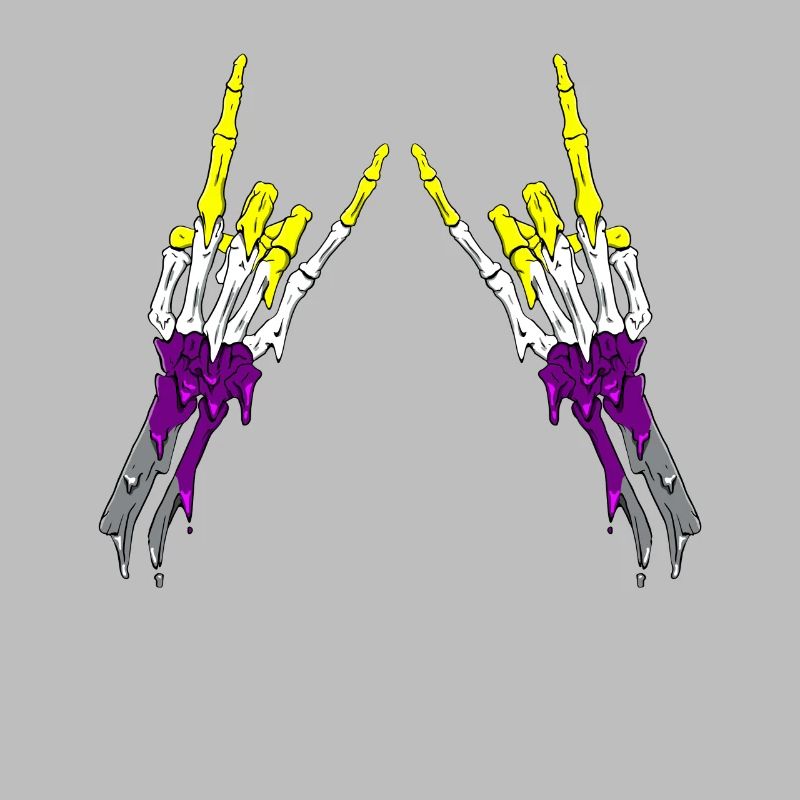 Non Binary Pride Flag Devil Horn Skeleton Subtle
