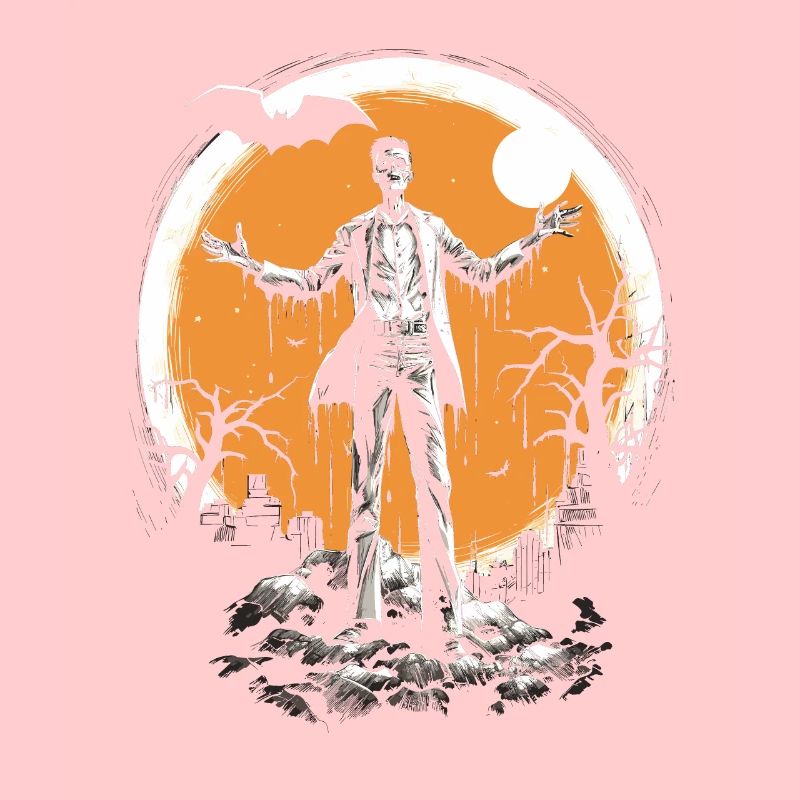 Zombie squelette avec les bras tendus devant la lune