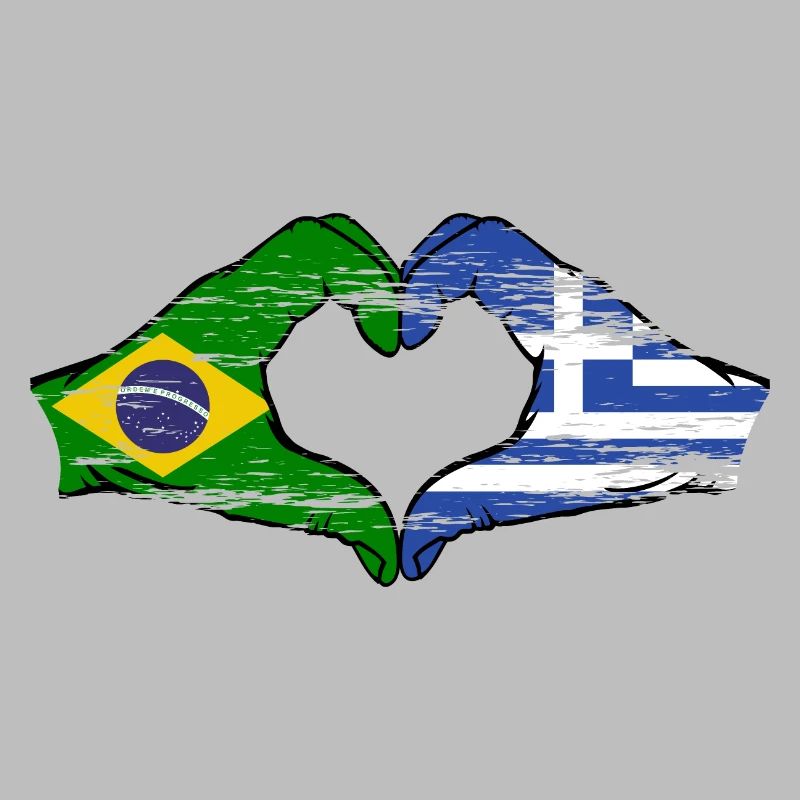 Brésil Grèce Drapeau Mains Coeur Forme Utilisé