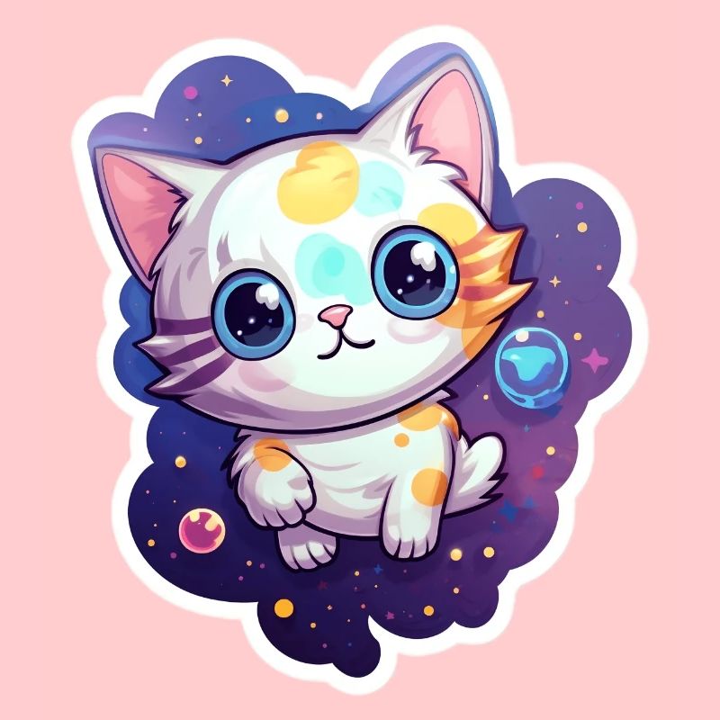 Mignon chat de dessin animé flottant dans l’espace