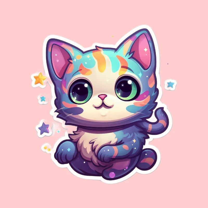 Mignon chat de dessin animé flottant dans l’espace