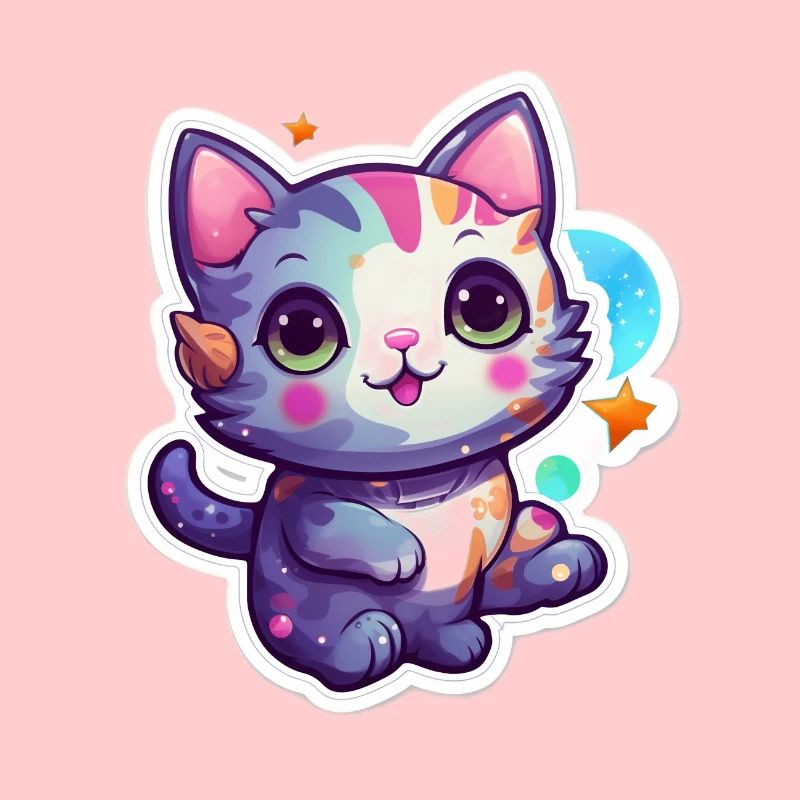Mignon chat de dessin animé flottant dans l’espace