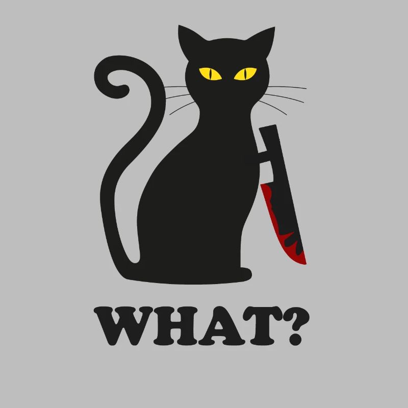 schuldige schwarze Katze mit Messer | Geschenkidee