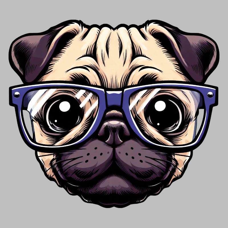 Nerdiger Mops mit Brille