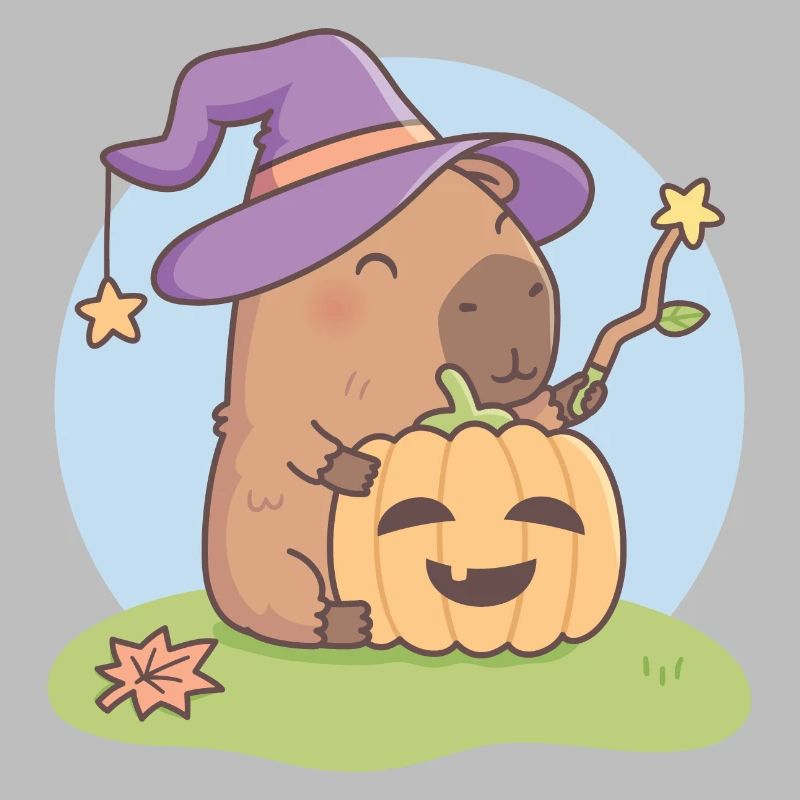 Cute Capybara Wizard With Jack O Lantern