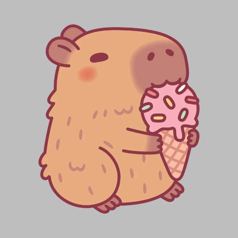 Capybara mignon mangeant de la glace