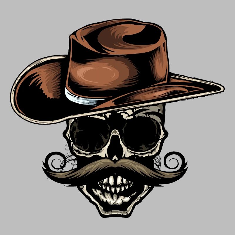 Todeskopf Schädel Skull Cowboy Hut Schnurrbart