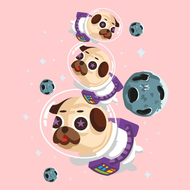 mops hund pug astronaut space