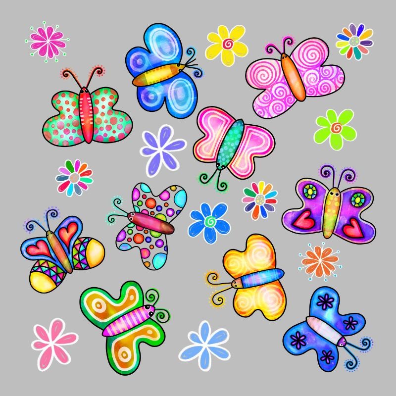 Papillons et fleurs colorés