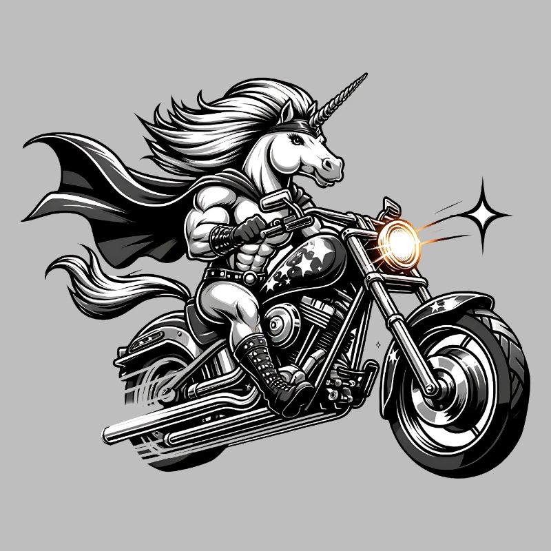 Motorradfahrender Einhorn Held