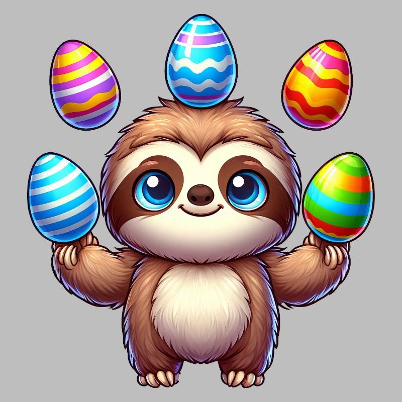 Easter Sloth Easter Egg Juggler Colorful Eggs