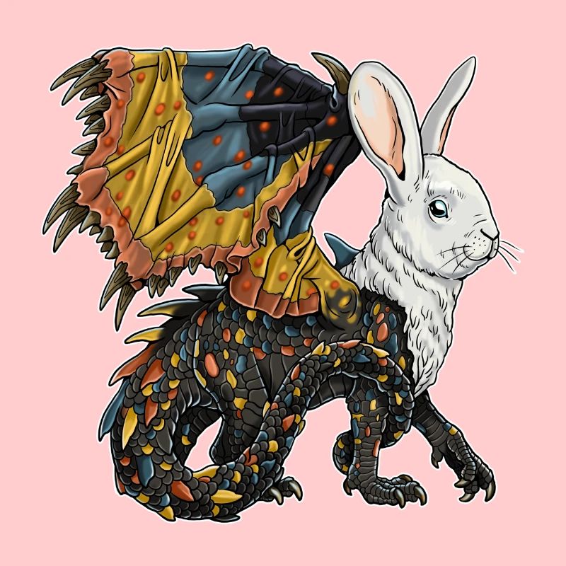 Fantastic creature: half dragon, half rabbit.