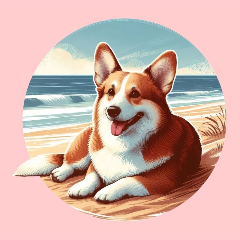 Welsh Corgi on the Beach Drawing