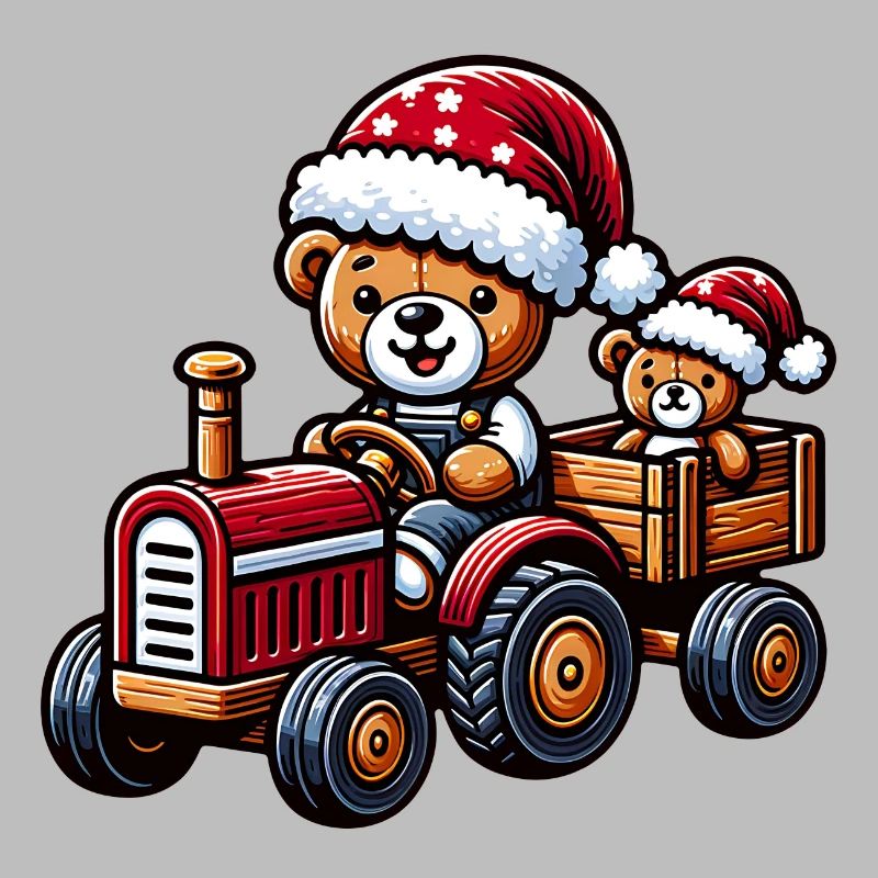 Teddy als Weihnachtsmann mit Traktor