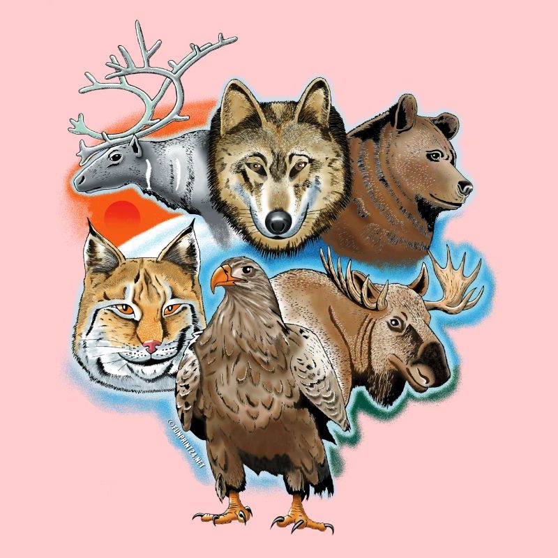 Wolf, reindeer, bear, lynx, eagle, deer textiles