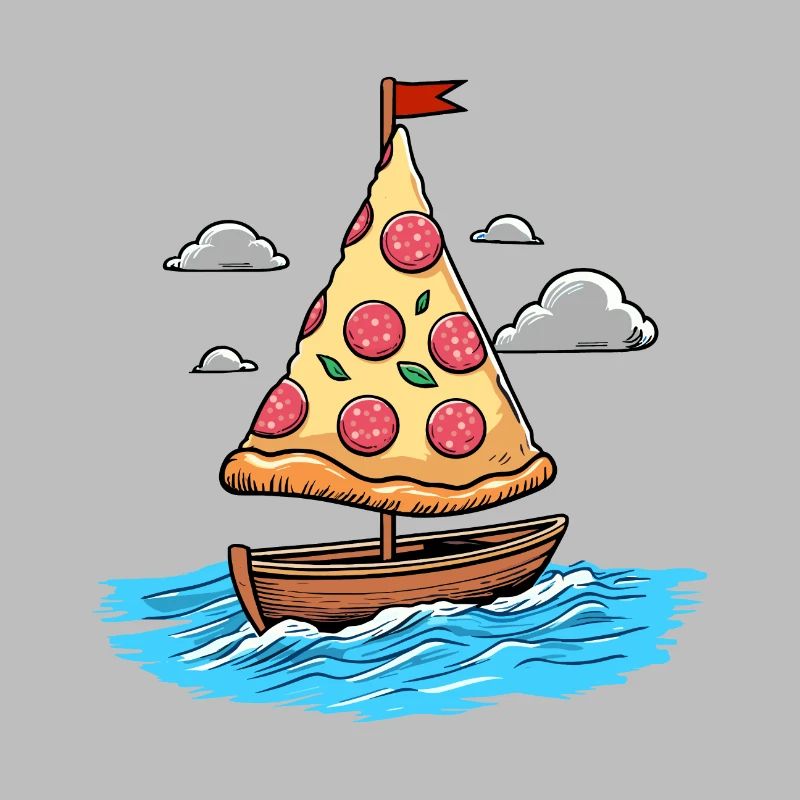 Ahoy Sea Sailboat Boat with Salami Pizza Sail