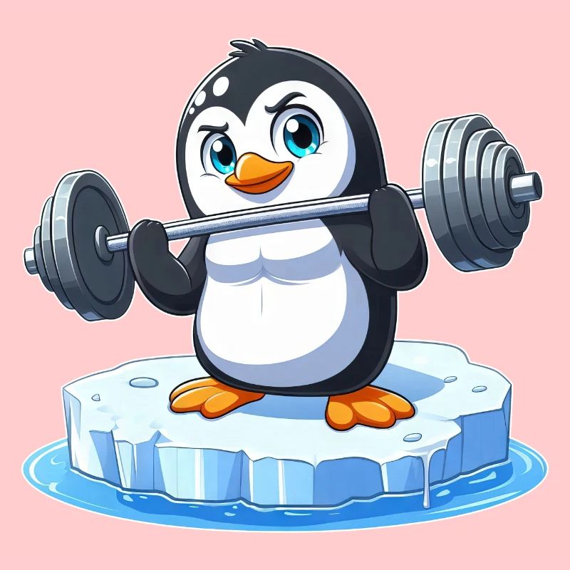 Pinguin Gewichtheber auf schmelzender Eisscholle
