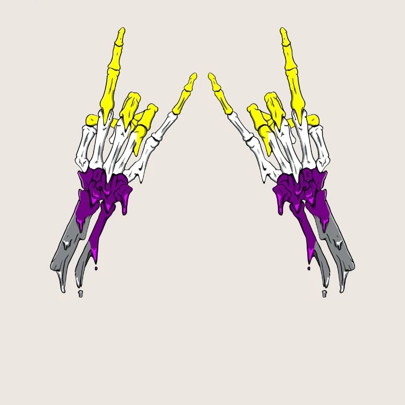 Non Binary Pride Flag Devil Horn Skeleton Subtle