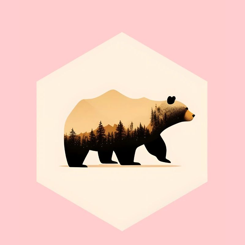 Silhouette Bear Forest, Bear with Trees, Pine Forest