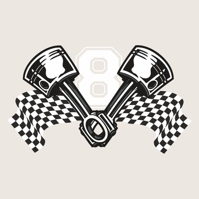 V8 piston avec drapeau de course