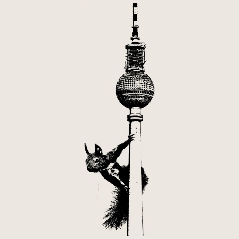 Fernsehturm Berlin mit Eichhörnchen / Grafik