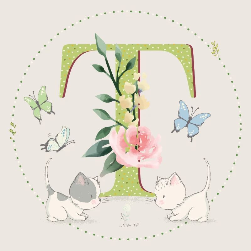 Lettre initiale T avec chat