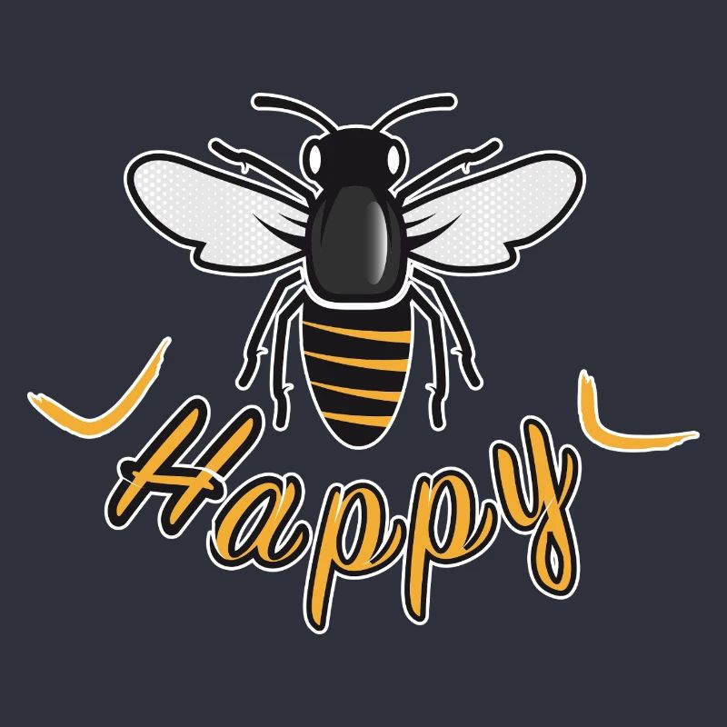 Glückliche Biene mit 'Happy'-Schriftzug