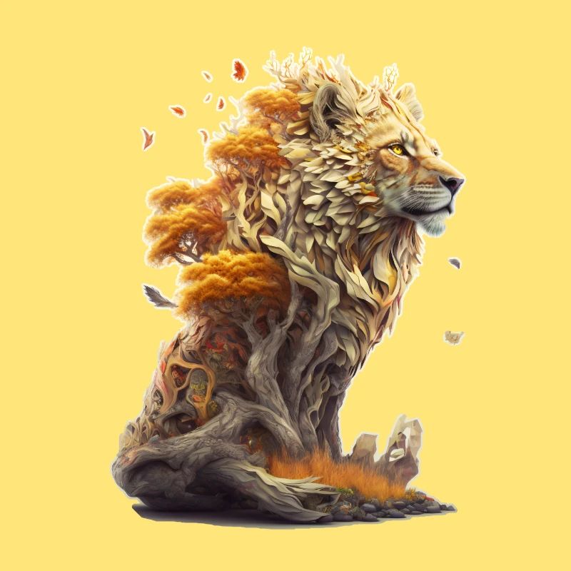 Lion avec des éléments de savane, conception de lion