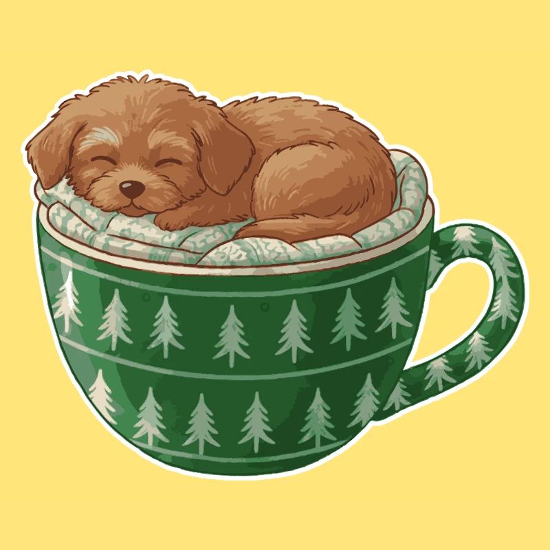 Chiot endormi dans un gobelet vert