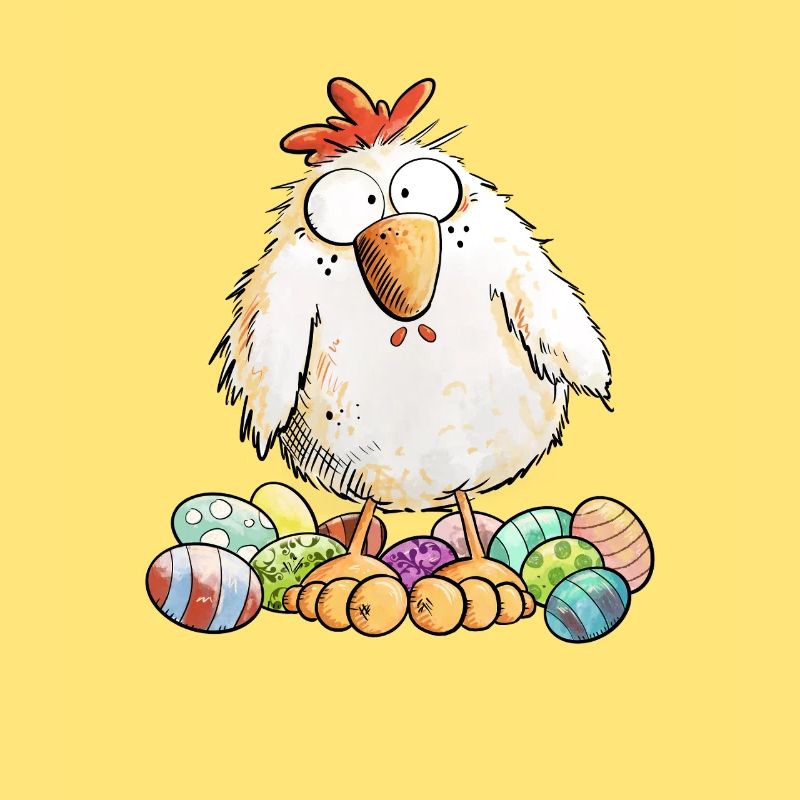 Easter Chicken with Easter Eggs Easter Motif Chickens Fan