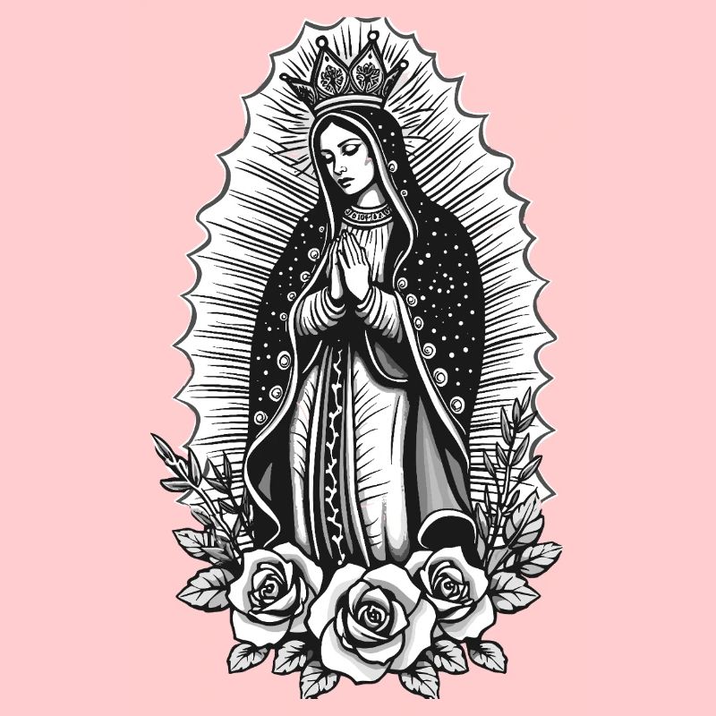 Guadalupe Line Style Rose Motif