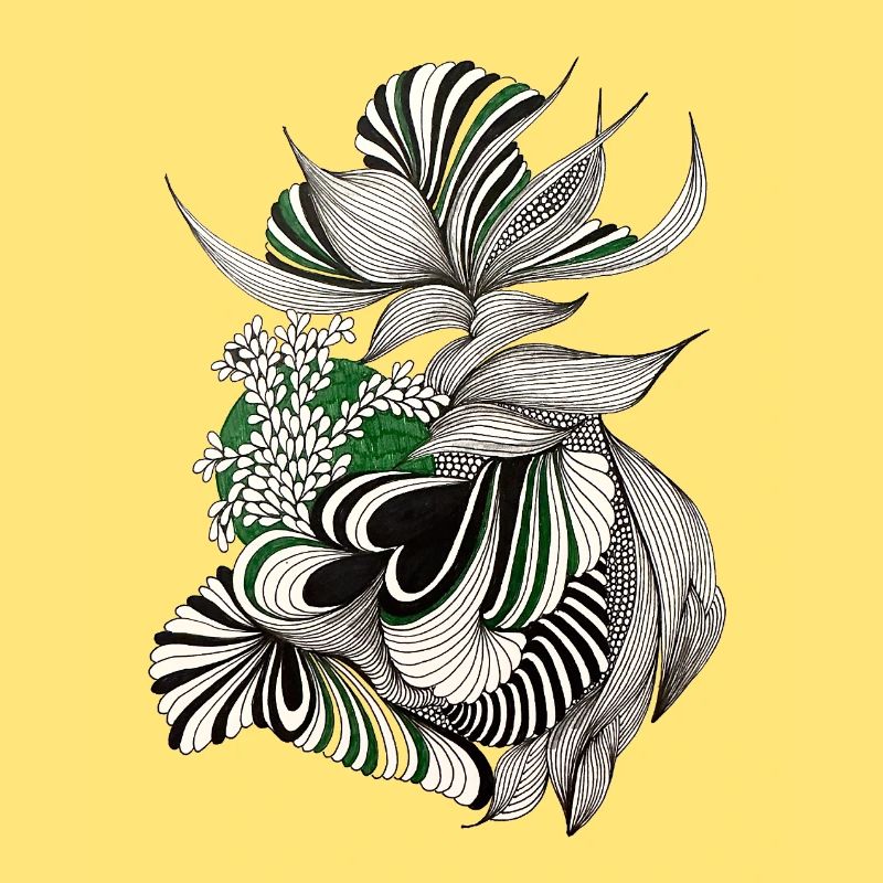 Green Lines Botanical Pattern
