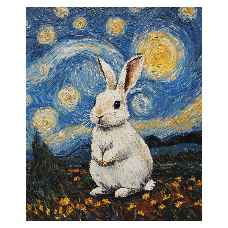 Bunny Rabbit Bunny Van Gogh Style Starry Night