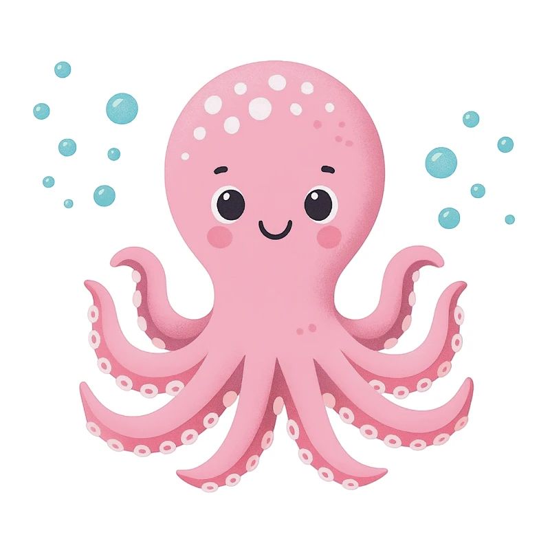 Pink Octopus with Bubbles