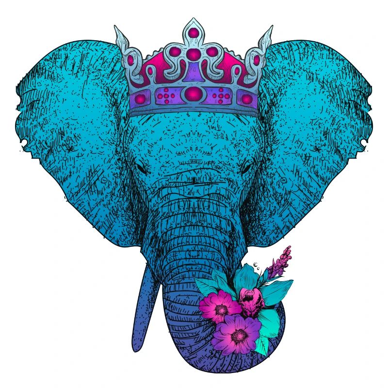 Elefant mit Blumen und Krone