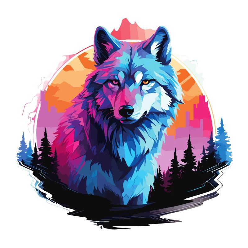 Loup Tête De Loup Loups Loup Pack Nature Néon Coloré