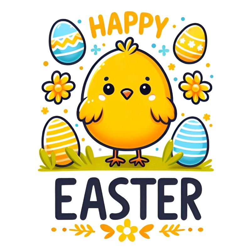 Happy Easter - Cute easter chicken with eggs