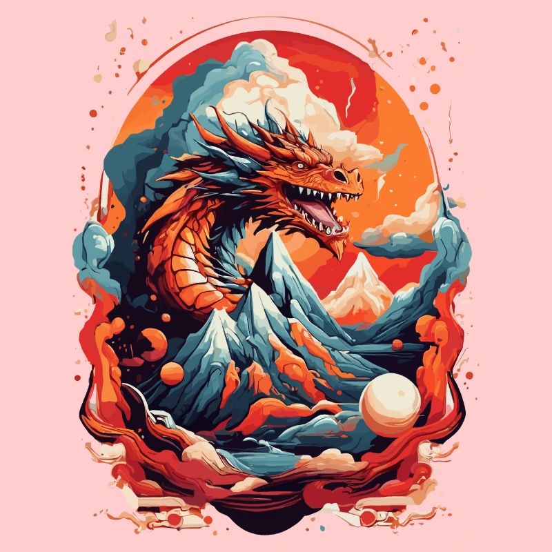 DRAGON BETWEEN MOUNTAINS & LAVA & FIRE, RETRO